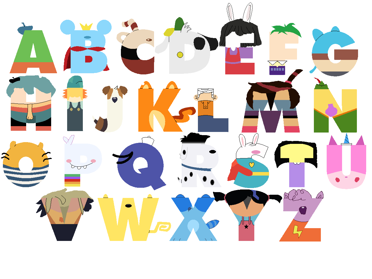 My Favorite Character Alphabet Art by Monkey91827364 on DeviantArt