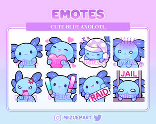 (Twitch/Discord) Cute Blue Axolotl Emotes
