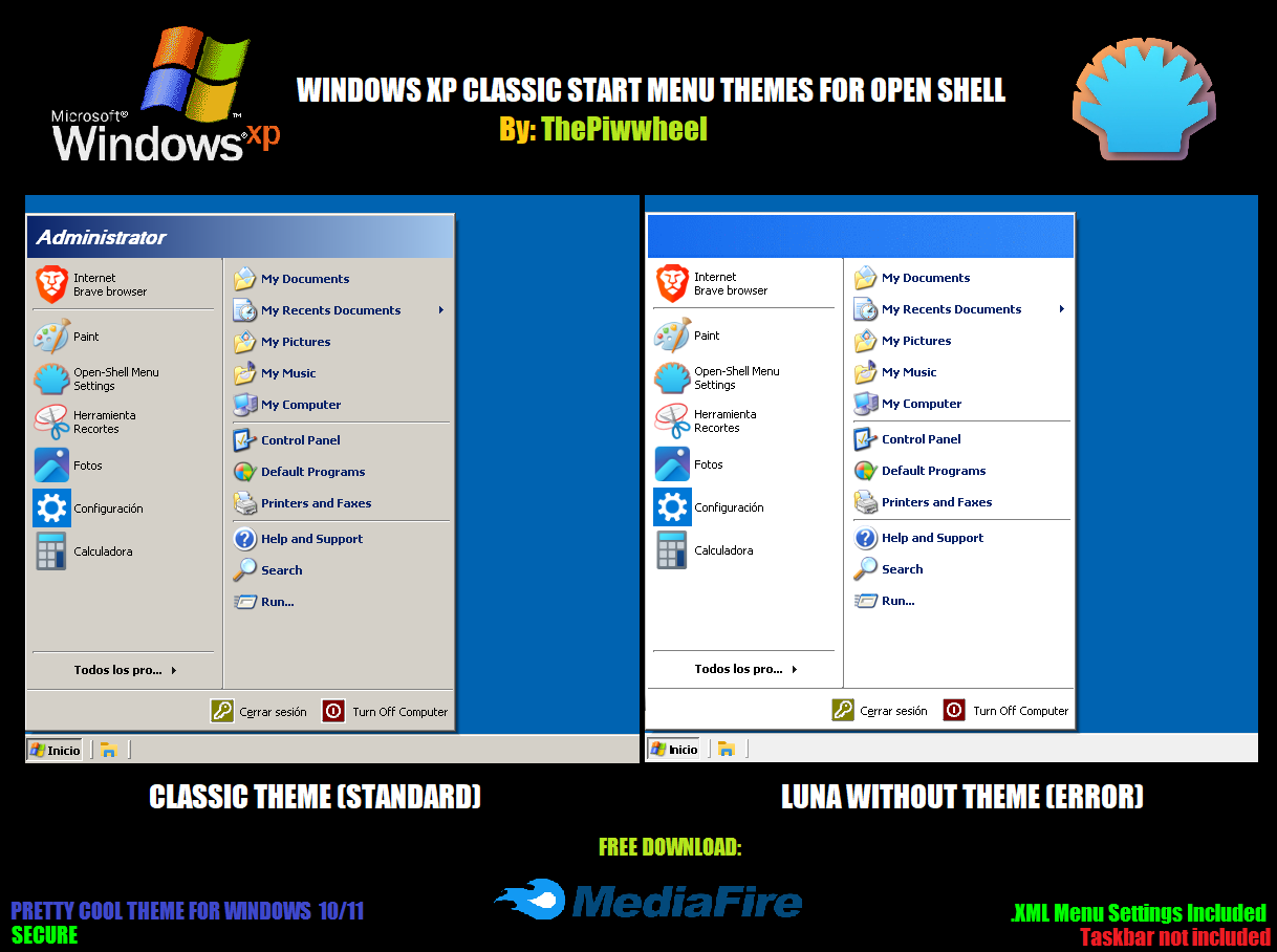 Windows XP Classic Start Menu Skins for Open Shell by ThePinwheel on ...