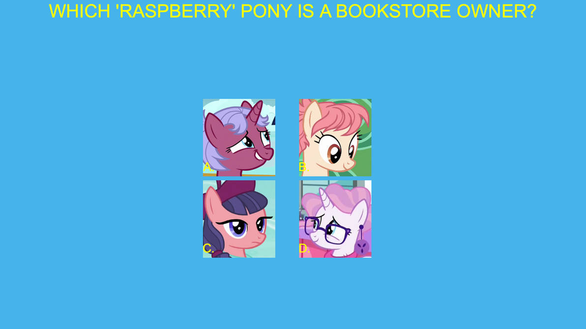 Which Raspberry pony is a bookstore owner? by Jaredking779 on DeviantArt