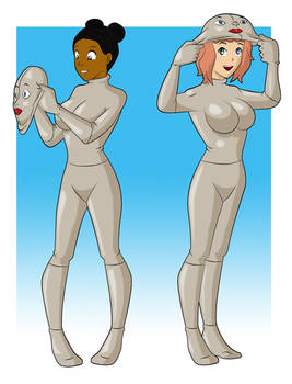 Kaysha and Miki in mannequin suits