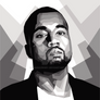 Kanye West rapper singer black and white painting