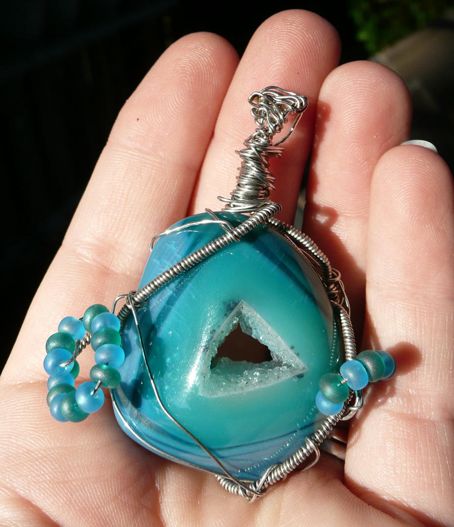 Blue and green Agate Druzy Geode Wire Wrap