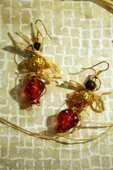 Raffia dice beaded earrings