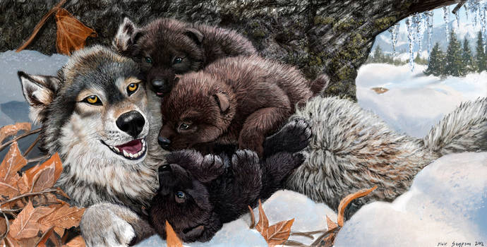 Wolf Mother's Day and her Pile of Puppies