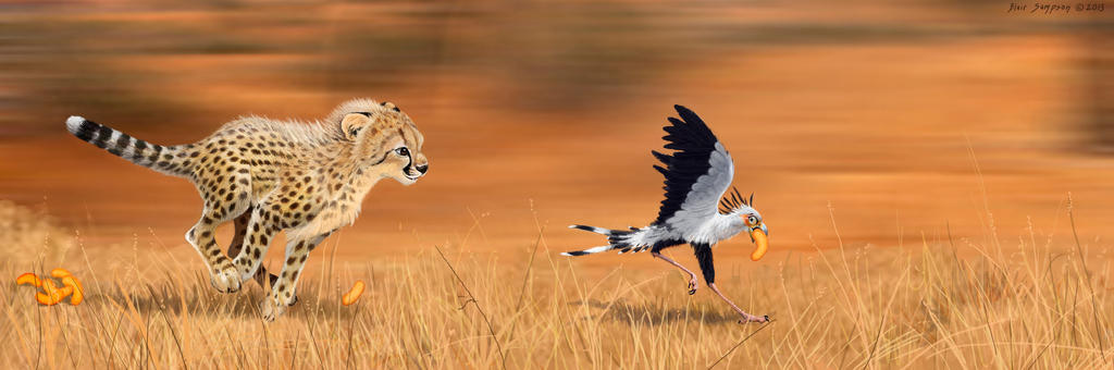 Cheetah and Secretary Bird: The Great Cheeto Chase by Psithyrus