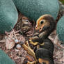 Baby Deinonychus and mammal assistant