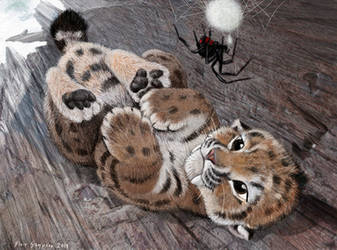 Baby Smilodon and motherly spider by Psithyrus
