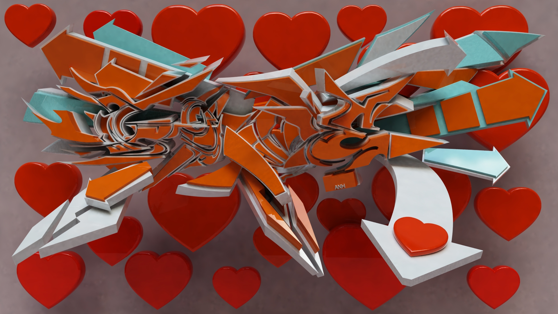 3d Love graffiti for Valentine