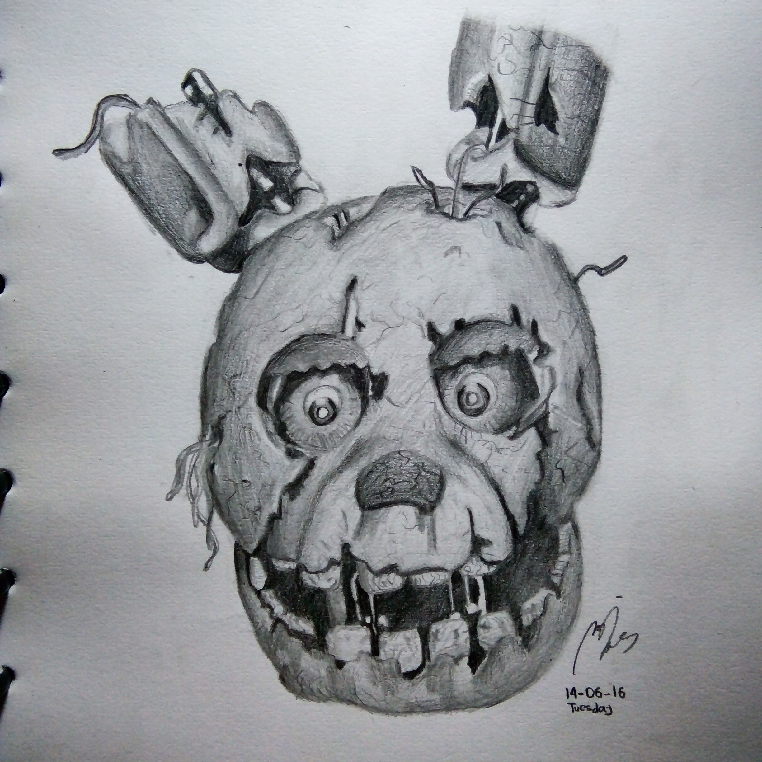 Springtrap Drawing Pencil Springtrap's Head Pencil Drawing. by SCrophopper on DeviantArt