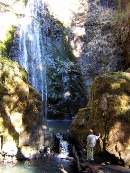 waterfall and boy.