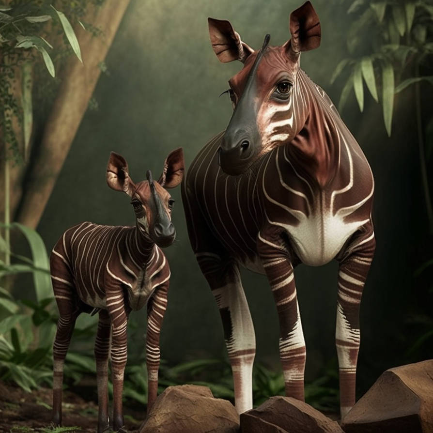 Mother Okapi and baby by purplerhino on DeviantArt