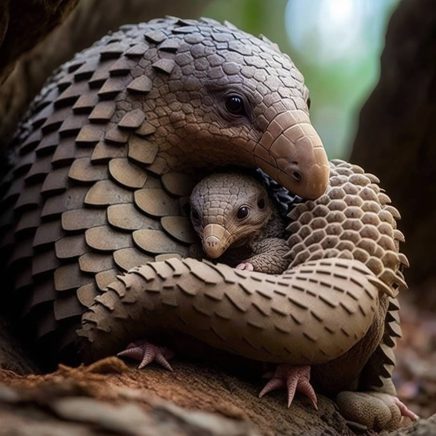 Mother Pangolin and baby by purplerhino on DeviantArt
