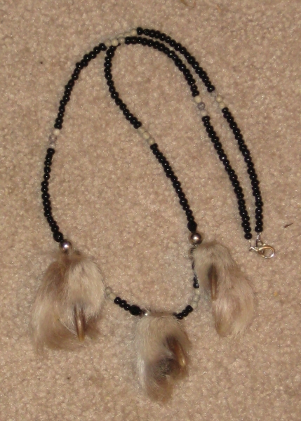 Three wolf fur claws necklace