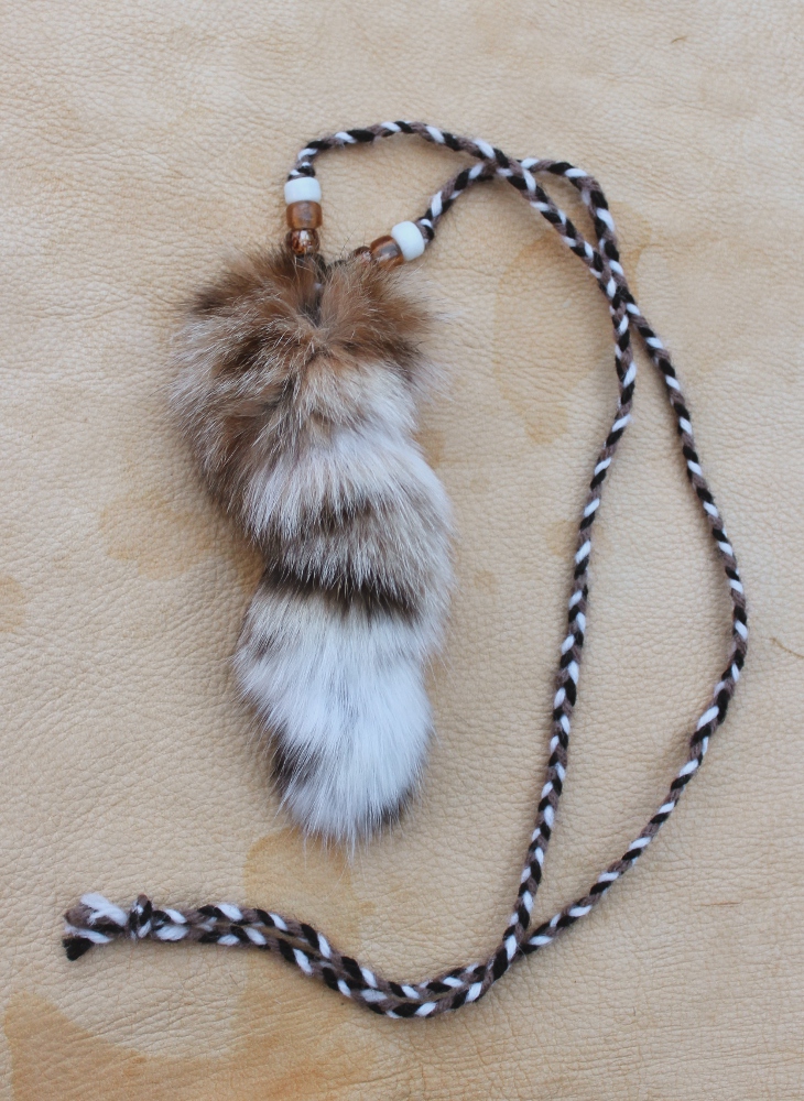 Bobcat tail and beads necklace