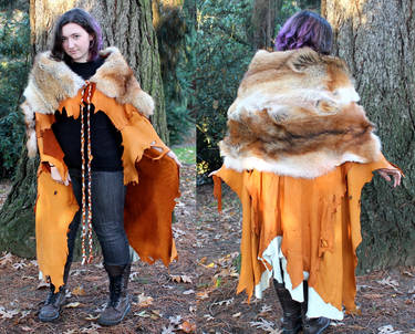 Red Coyote Fur and Deerskin Cape