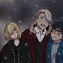 Yuri, Yurio and Viktor on snow