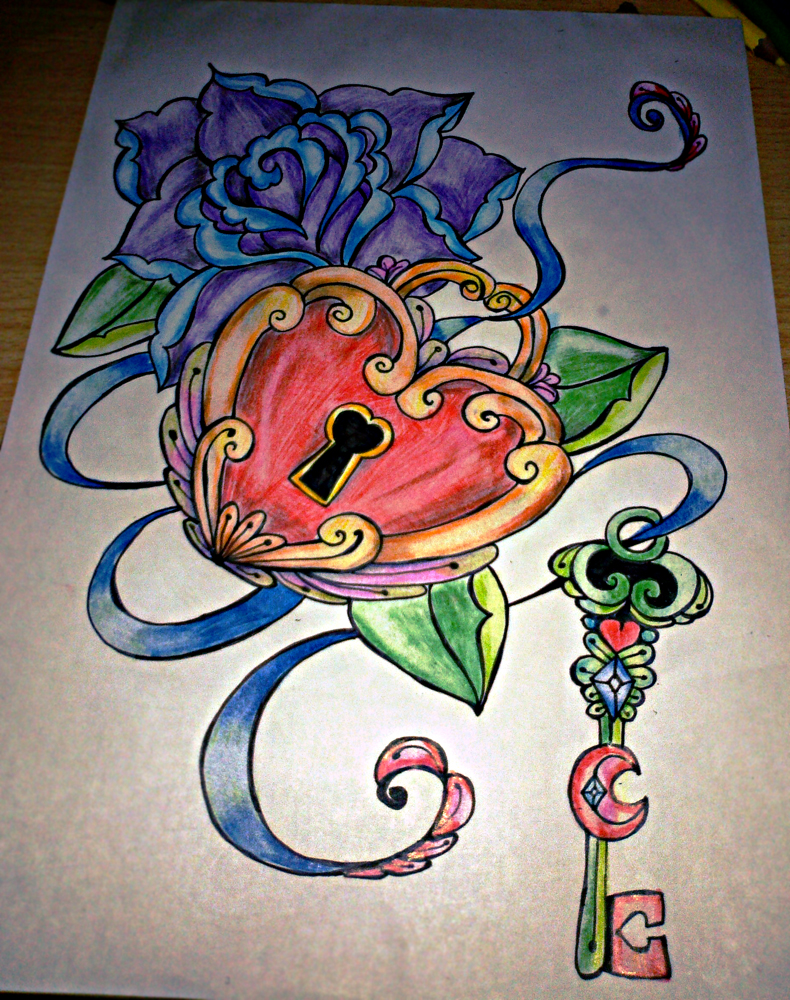 Rose Heart Lock Key Old School Tatooo