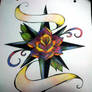 Rose Compass Full Color Old School Tattoo