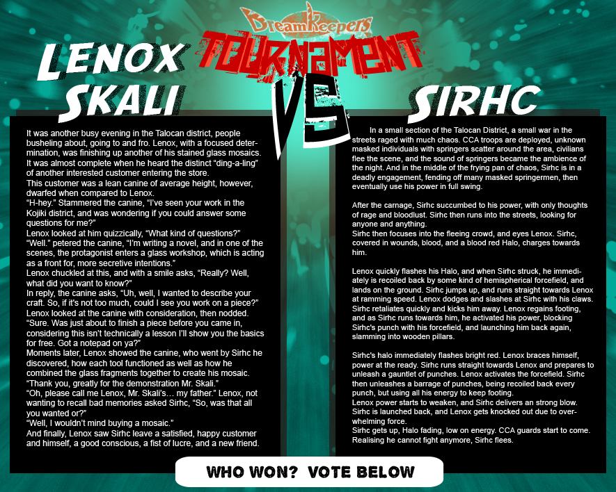 Tournament Match 12: Lenox vs Sirhc by Dreamkeepers