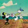 Mickey, Minnie, Donald and Daisy nude on the dock.