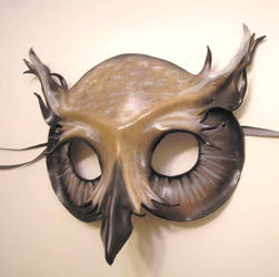 Horned Owl Leather Mask - Grey