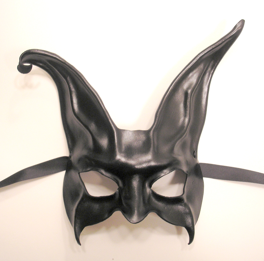 Black rabbit Leather Mak with curled ear