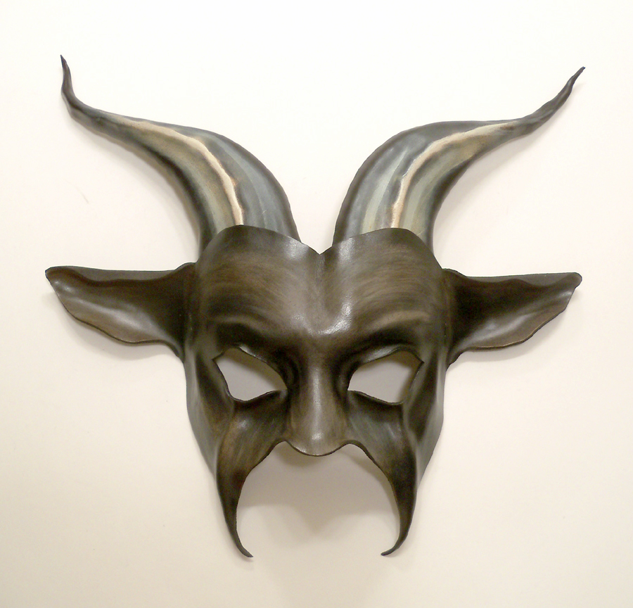 Leather Goat Mask in grey and black brown tan