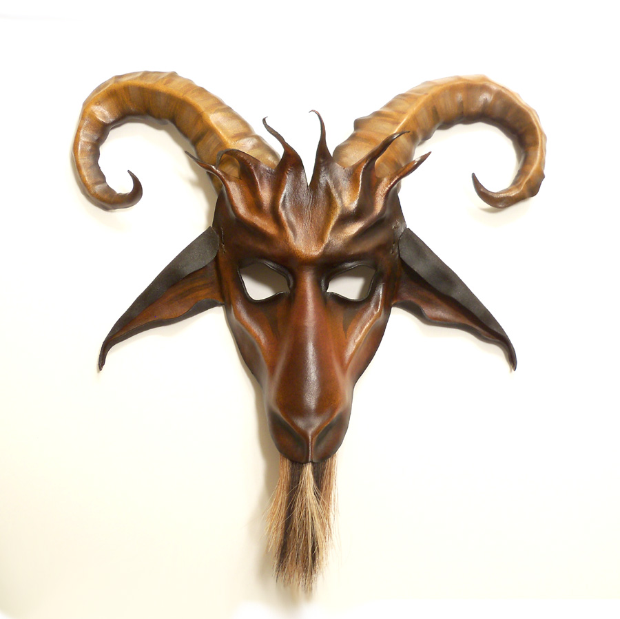 Leather Mask Ram Goat curled horns Teonova