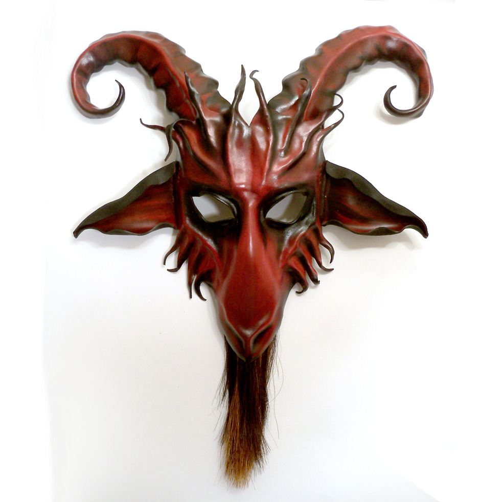 Goat Leather Mask red with black Baphomet Krampus