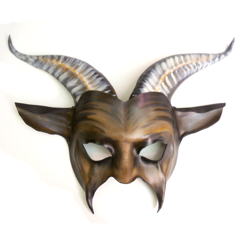 Leather Goat Mask in Brown with Black and Offwhite