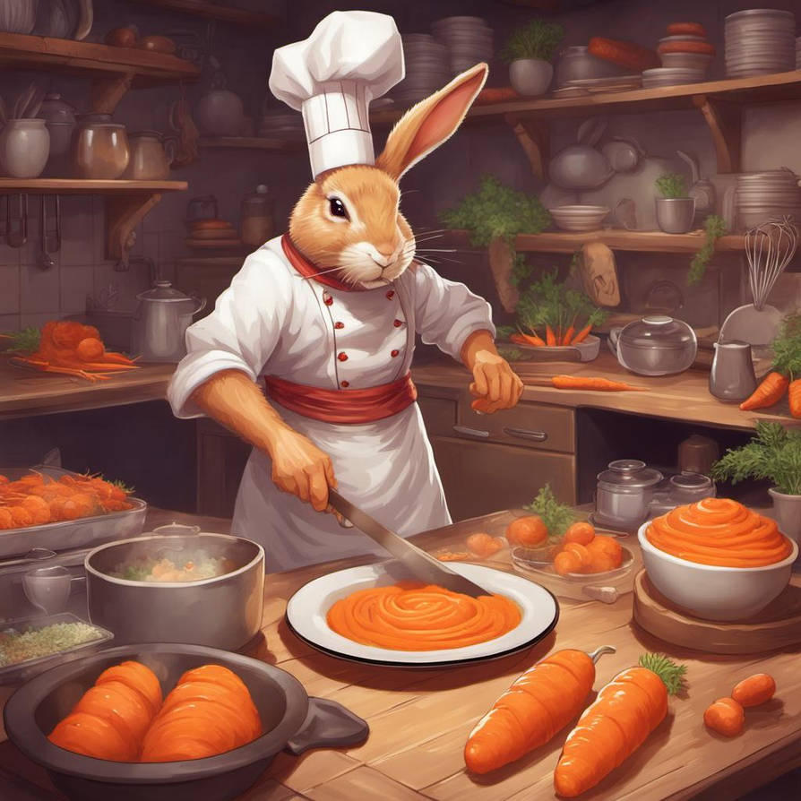 White Rabbit Head Chef A Rabbit Chef Making Carrot Dishes by SvetTheFallen on DeviantArt