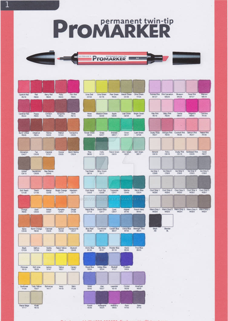 ProMarkers Colour Chart by KittyLydiCatCat on DeviantArt