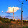 Color powder factory and a cloud behind