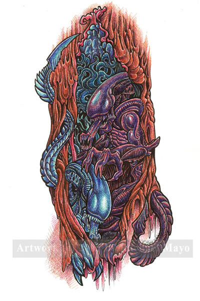 Alien tattoo in color