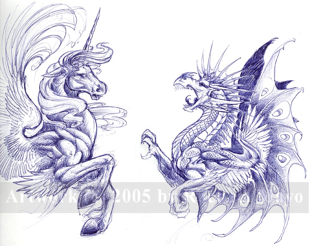 Unicorn and Dragon sketch