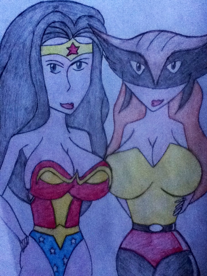 Busty Wonder Woman and hawk girl