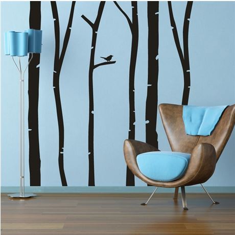 Birch Trees with Single Bird Wall Decal Set