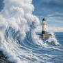 Photorealistic Lighthouse and Breaking Wave