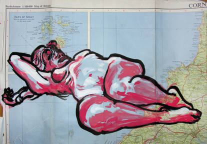 Red life-drawing on map