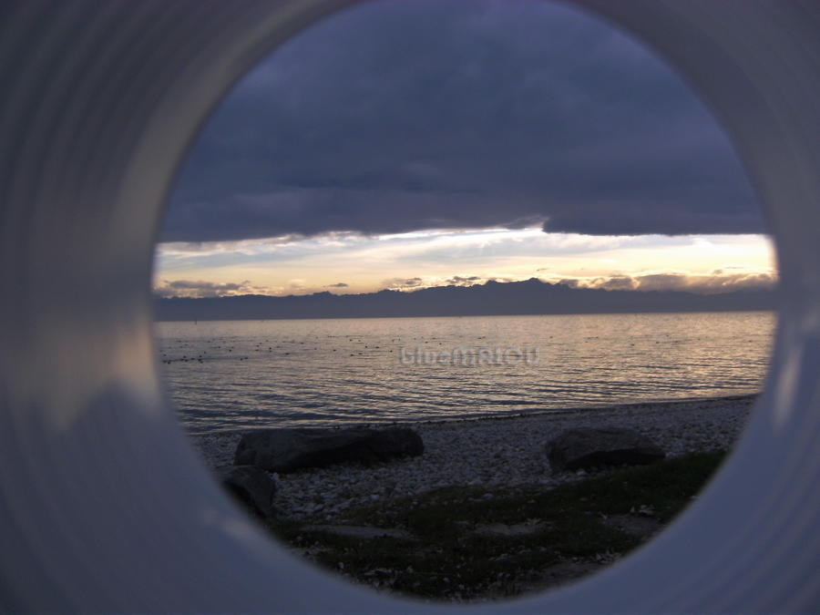 Tunnel golden view of Swiss Alps