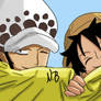 Trafalgar D. Water Law and Monkey D. Luffy Cuddle