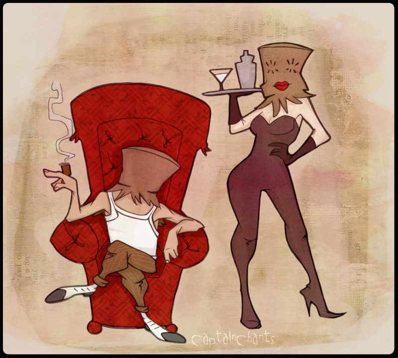 Mr.BagHead and Waitress.Colour