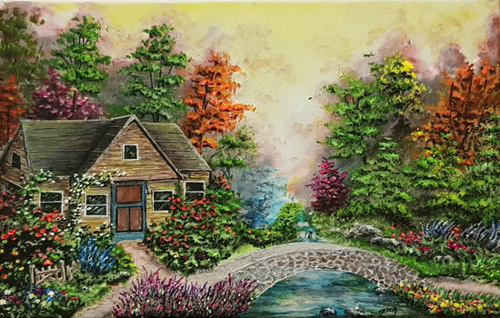 Acrylic Painting Hut In The Woods