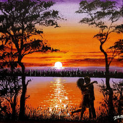 Acrylic Painting. Painting Love At Sunset.