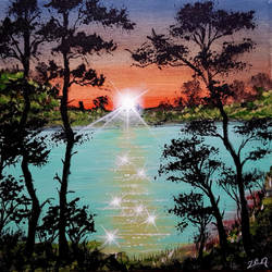 Acrylic Painting. Painting Turquoise Lake