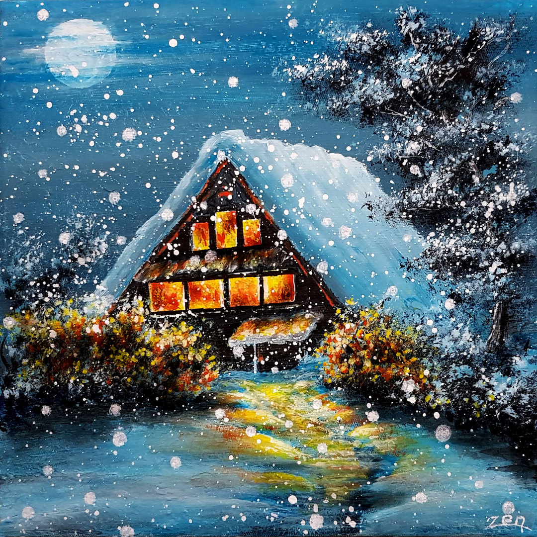 Acrylic Painting. Winter Night Landscape by XzenArtRB on DeviantArt