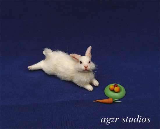 Handmade Lying white Bunny Rabbit