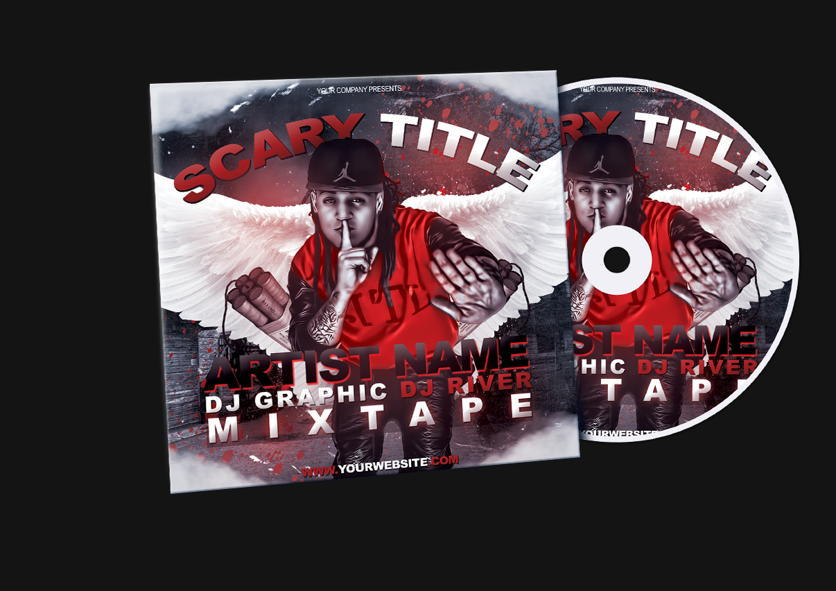Red Hip Hop Mixtape/Album CD Cover PSD Template