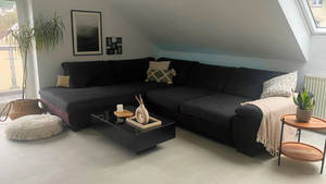 Living Room with black couch